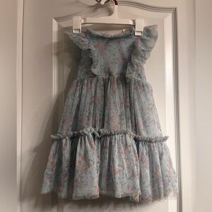 Blue Floral Ruffle Tiered Kids Dress